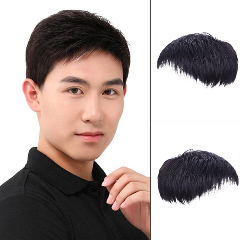 Men's Natural Black Short Wigs Straight Wig Hair Clip-on Toupee Hair Men The Top of The Head Wigs Replacement Wigs