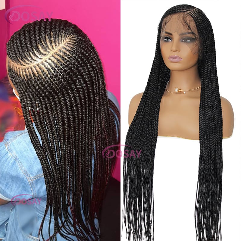 Dosay Synthetic 360 Full Lace Goddess Knotless Braided Wig 36 Inch Pre-plucked Baby Hair Afro Side Part Braid Lace Frontal Wigs