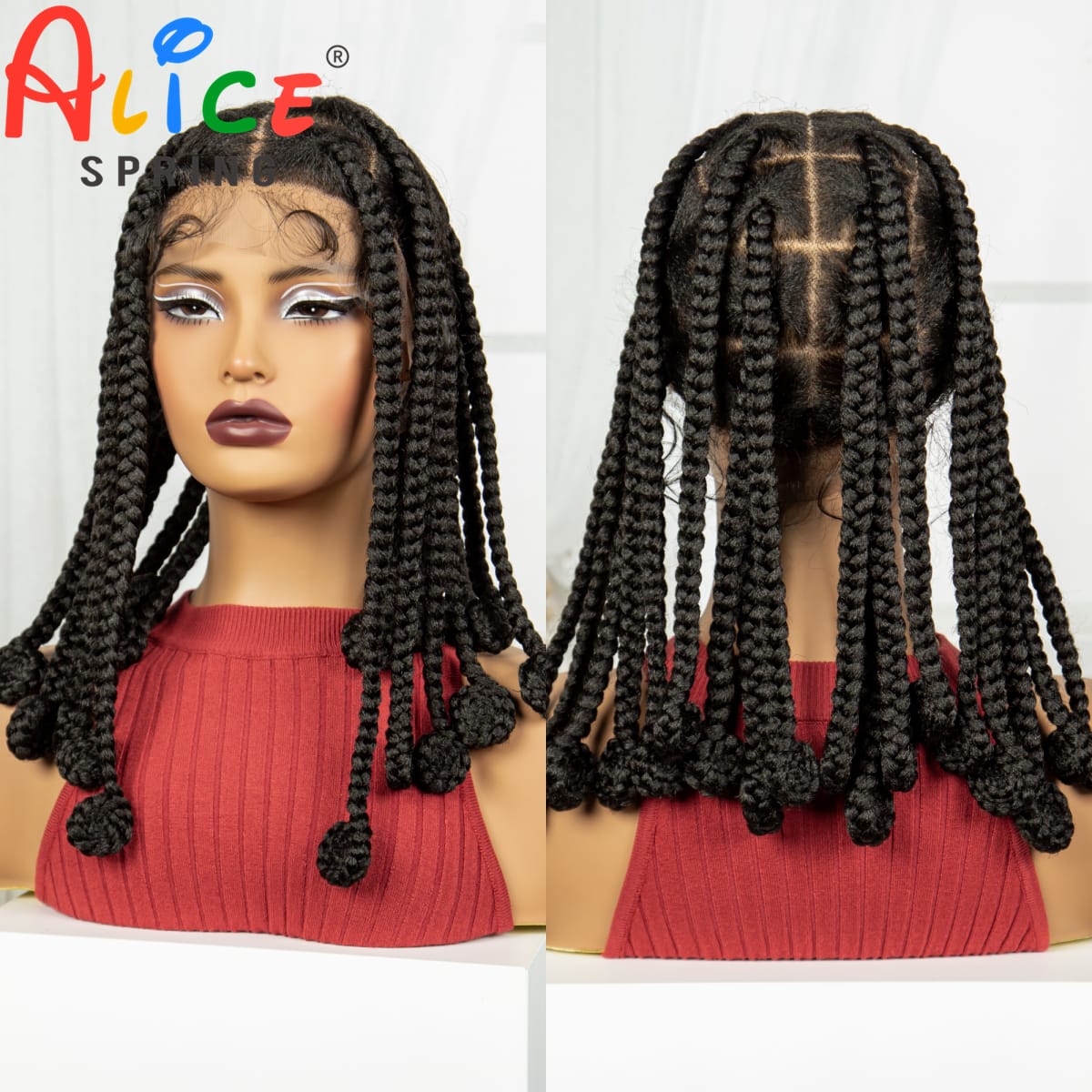 12 Inch Natural Synthetic Braided Wigs Transparent Full Lace Hair Wigs Bantu Knotless Box Braids with Baby Hair for Black Women