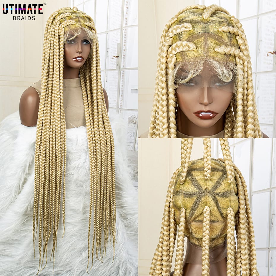 Synthetic Big Knotless Full Lace Braided Wigs Red Color Box Braids Wig with Baby Hair Lace Frontal Cornrow Braided Wig Daily Use