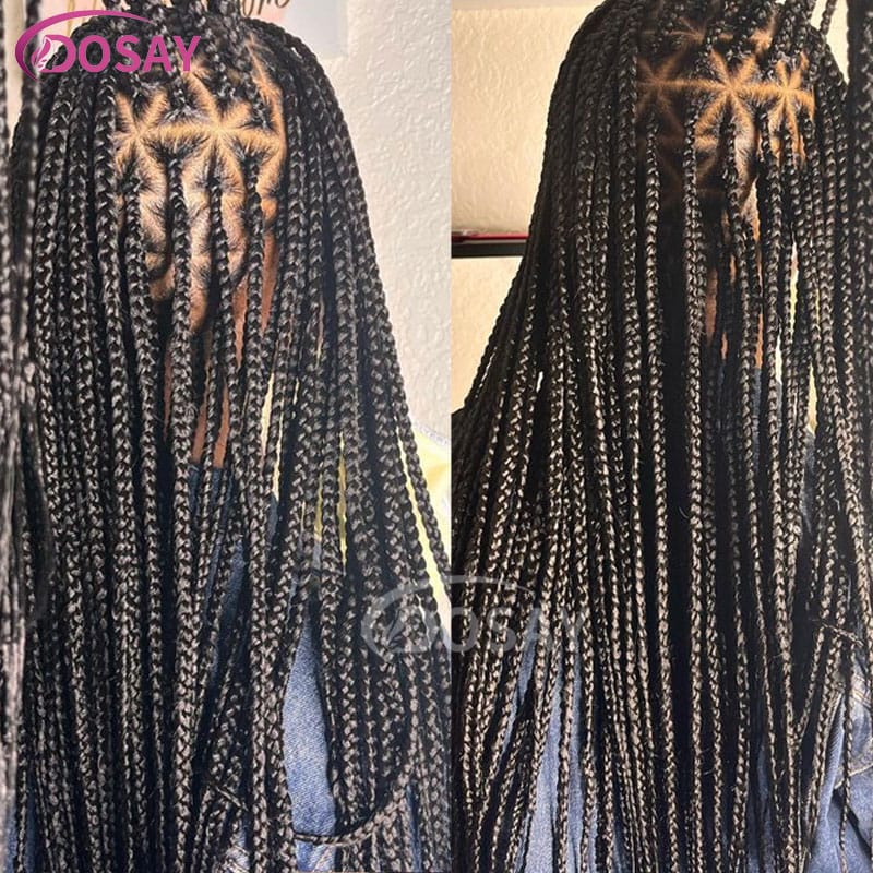 26" Full Lace Front Box Braided Wigs Synthetic Knotless Cornrow Braids Wigs Triangle Lace Frontal Wigs With Baby Hair For Women