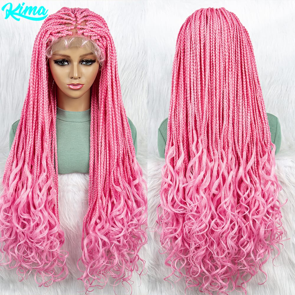 KIMA Braided Wigs Synthetic Lace Front Wig Braid African With Baby Hair Braided Lace Front Wigs Water Wavy Wigs