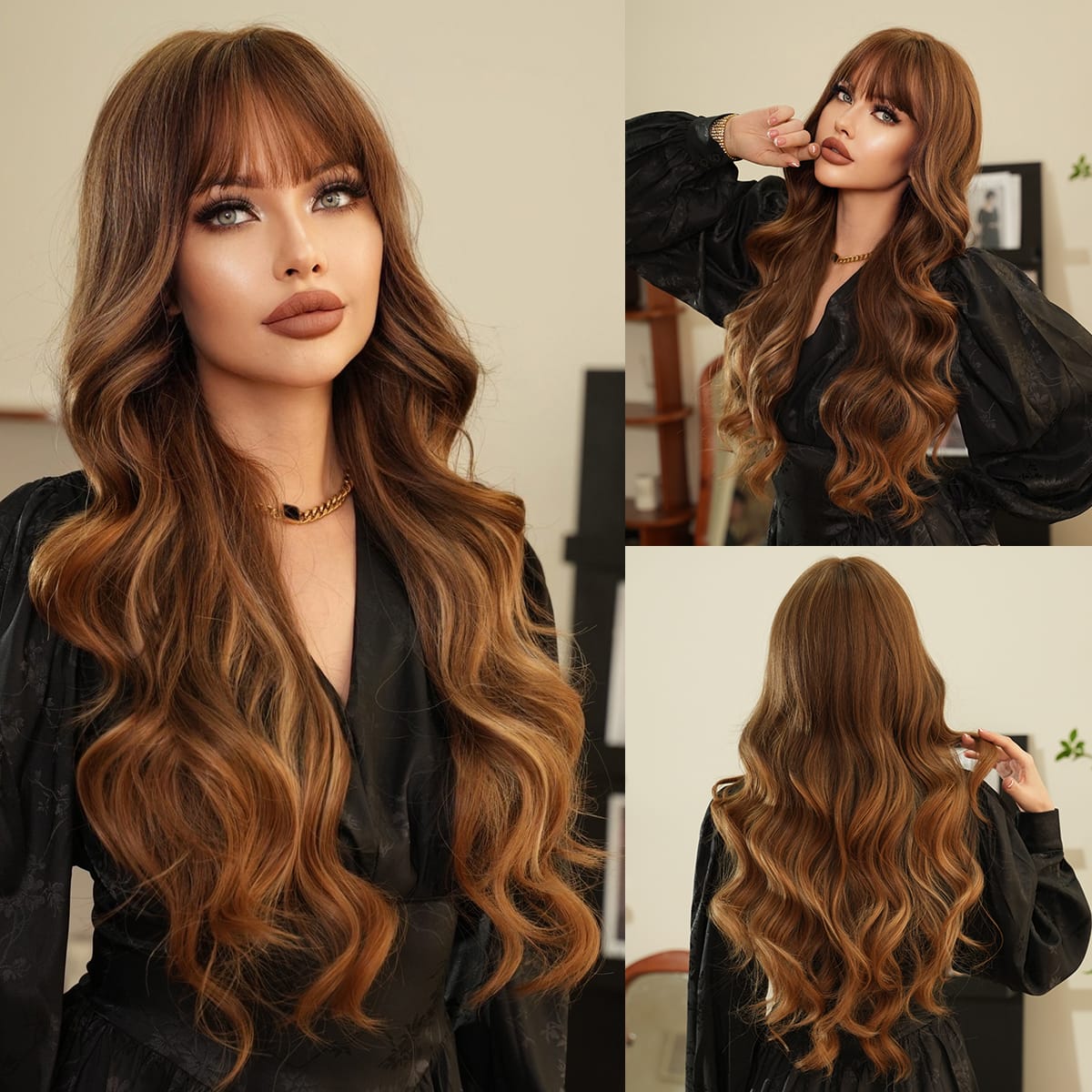 NAMM Long Synthetic Wig Long Body Wavy Dark Ombre Blonde Wig for Women Daily Party High Density  Hair Wigs with Bangs