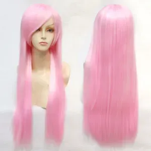 Women Long Pink Straight Party Costume Full Hair Wig