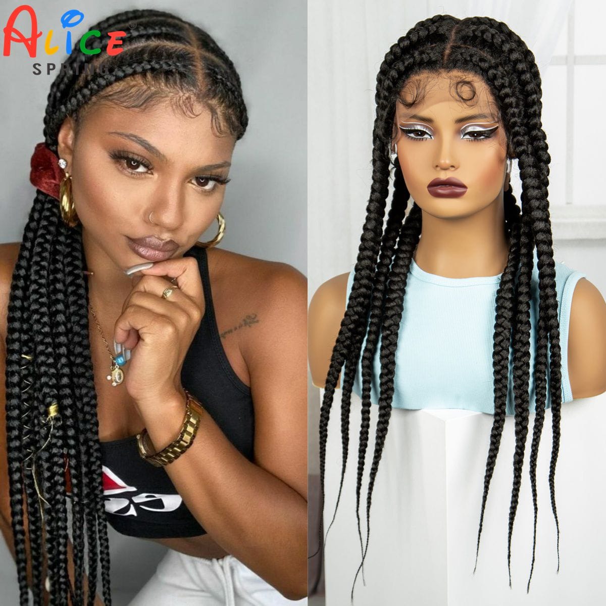 28inch Knotless Braided Wigs Synthetic Lace Front Braided Lace Wig with Baby Hair Natural Handmade Braiding Hair Wig for Women