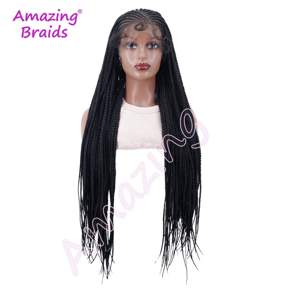 13x6 Synthetic Lace Front Box Braided Wigs for Black Women HD Lace Frontal Box Braids Wigs with Baby Hair Lightweight Black Wig