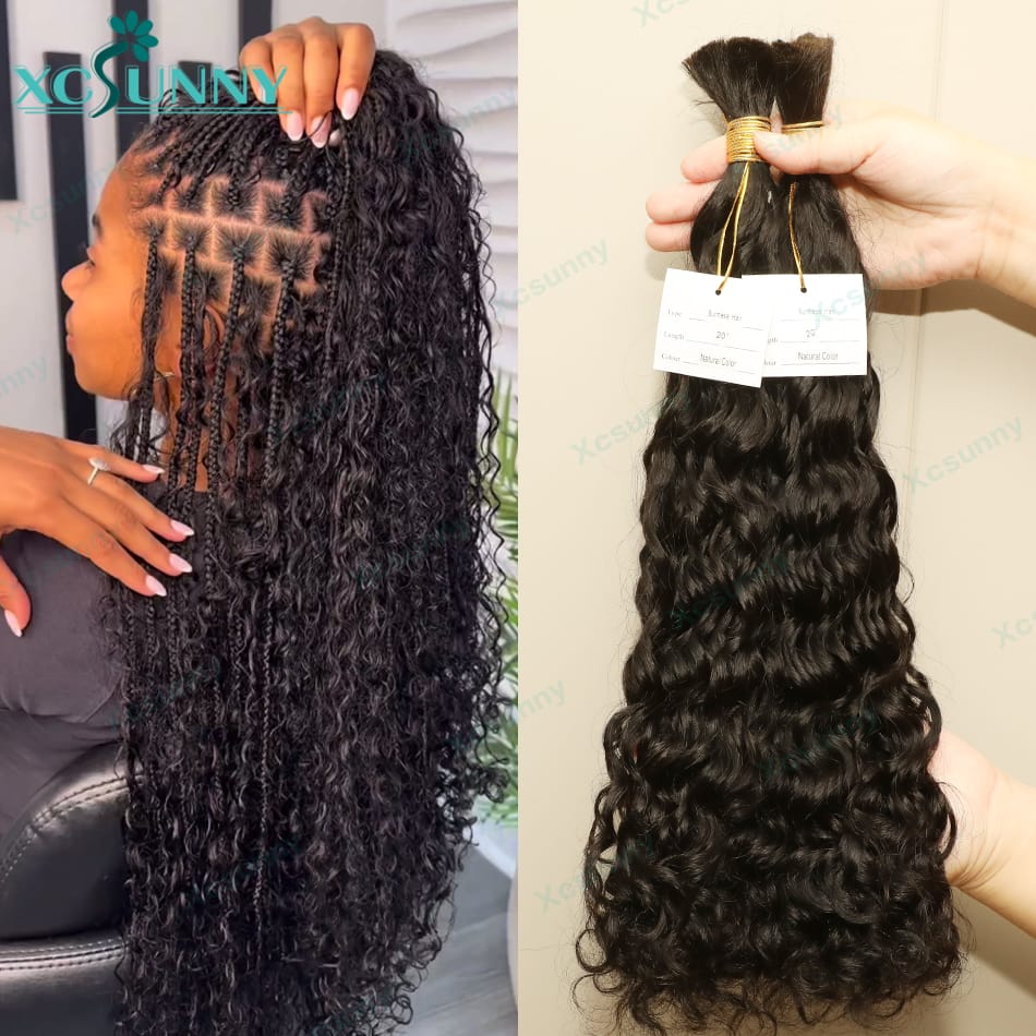 Bulk Human Hair Water Wave For Braiding Highlight Color 30 Double Drawn Boho Braids Curly Bulk Human Hair Bundles No Weft