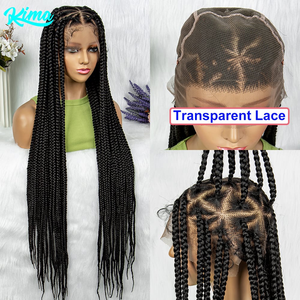 KIMA Synthetic Transparent HD Full Lace Braided Wigs Ginger Color Crochet Braid Braiding Hair Knotless Box Cornrow Braids Wig