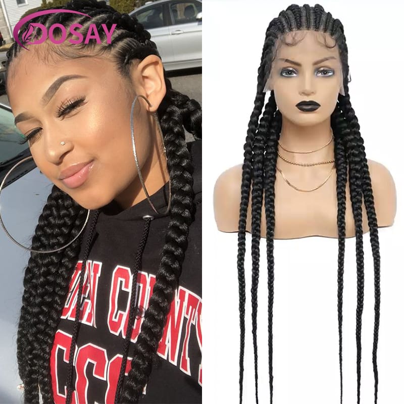 Dosay 36" Synthetic Double Dutch Cornrow Braided Wigs Hair Front Lace Wig Femme Ginger Pink Brown Goddess Braids Box Braiding