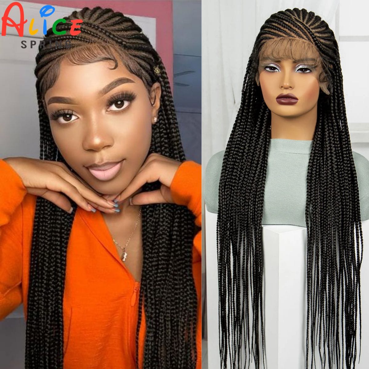 36 Inches Knotless Cornrow Braided Wigs Synthetic Full Lace Braids Wig for Black Women Straight Braiding Hair Wig with Baby Hair