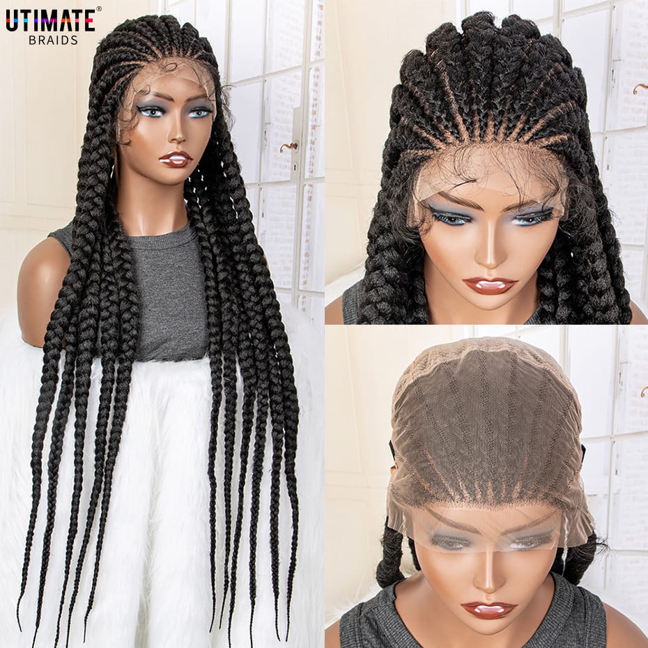Utimate 36 Inches Synthetic Full Lace Braided Wigs for Black Women HD Lace Frontal Wigs with Baby Hair Black Braiding Wigs