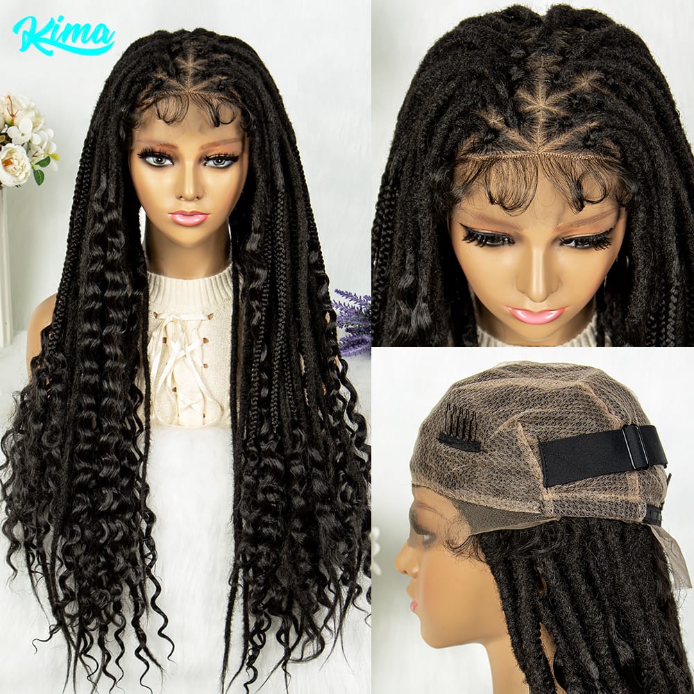 KIMA Full Lace Braided Wigs Africa Wig Synthetic Lace Front Wig With Baby Hair For Black Women Wig Kinky Curly Hair Wigs
