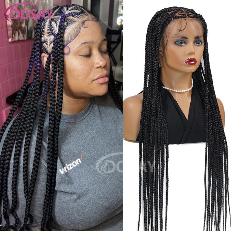 Synthetic Heart Shape Knotless Box Braids Wig Full Lace Braided Wig Cornrow Braids Lace Front Wig For Black Women With Baby Hair