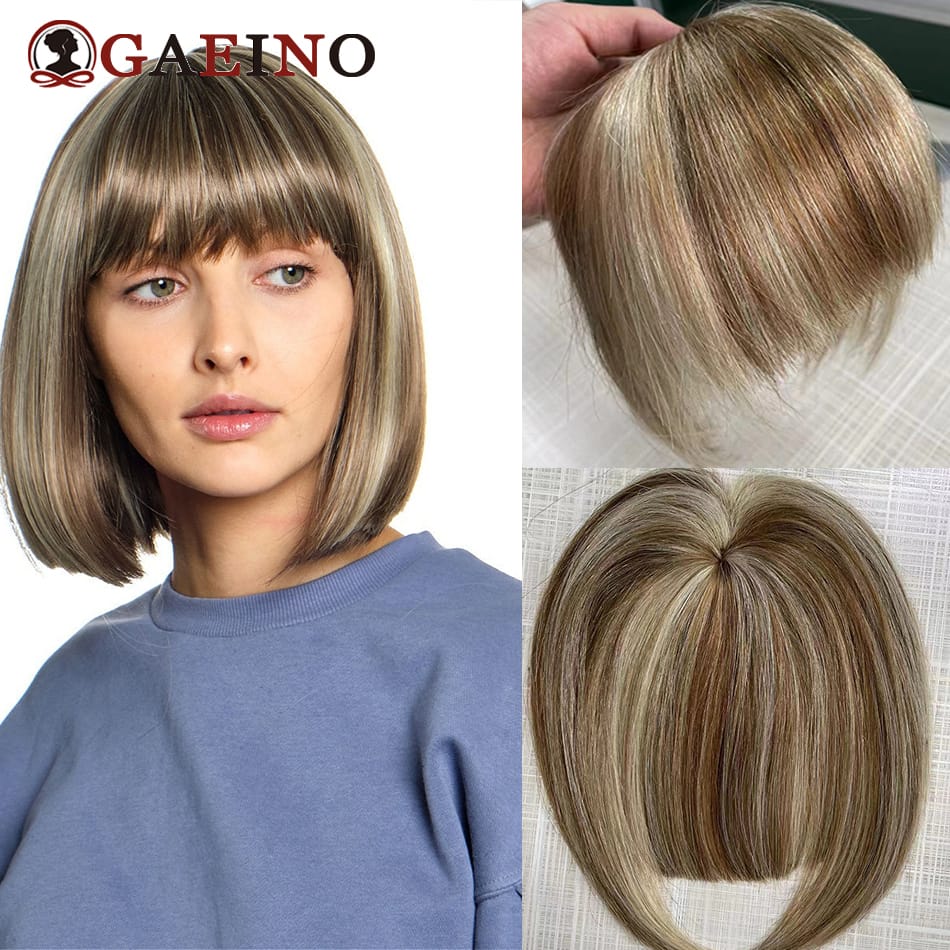 Clip In Bangs Human Hair With 2 Clips P6-613# Chestnut Brown Highlighted Golden Blonde Natural Fringe Hair Bangs Blunt Bangs