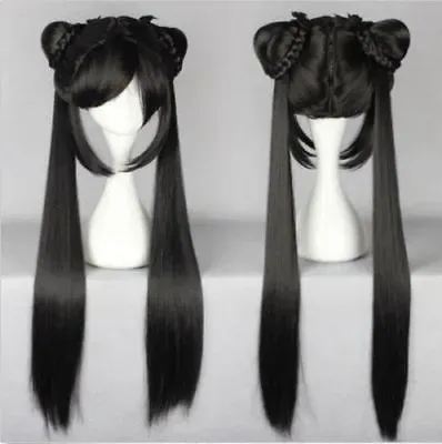 Long Black Straight Lady Girl Lolita Wig With Two Ponytails Design Wig Hair