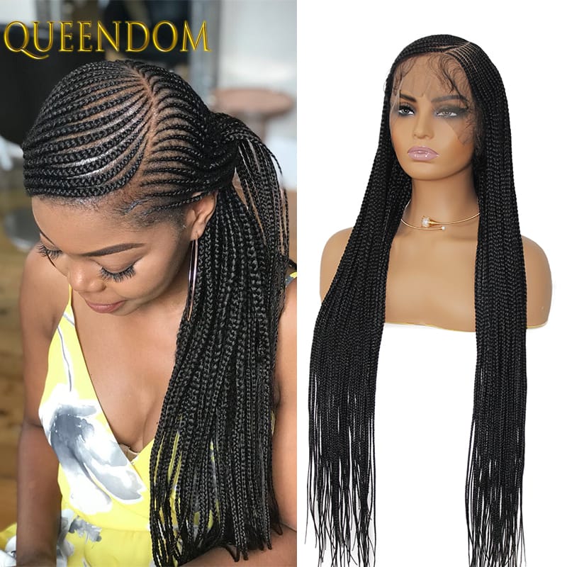 Full Lace Frontal Synthetic Cornrow Braided Lace Wigs 36 Inch Afro Goddess Knotless Braid Wig New Arrival Prepluck Baby Hair
