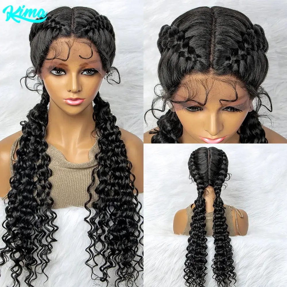 Braided Wigs Synthetic Lace Front Hair Wig Curly Water Wave Wig For African Woman Afro Frontal Cornrow Twist Boxing Braided Wigs