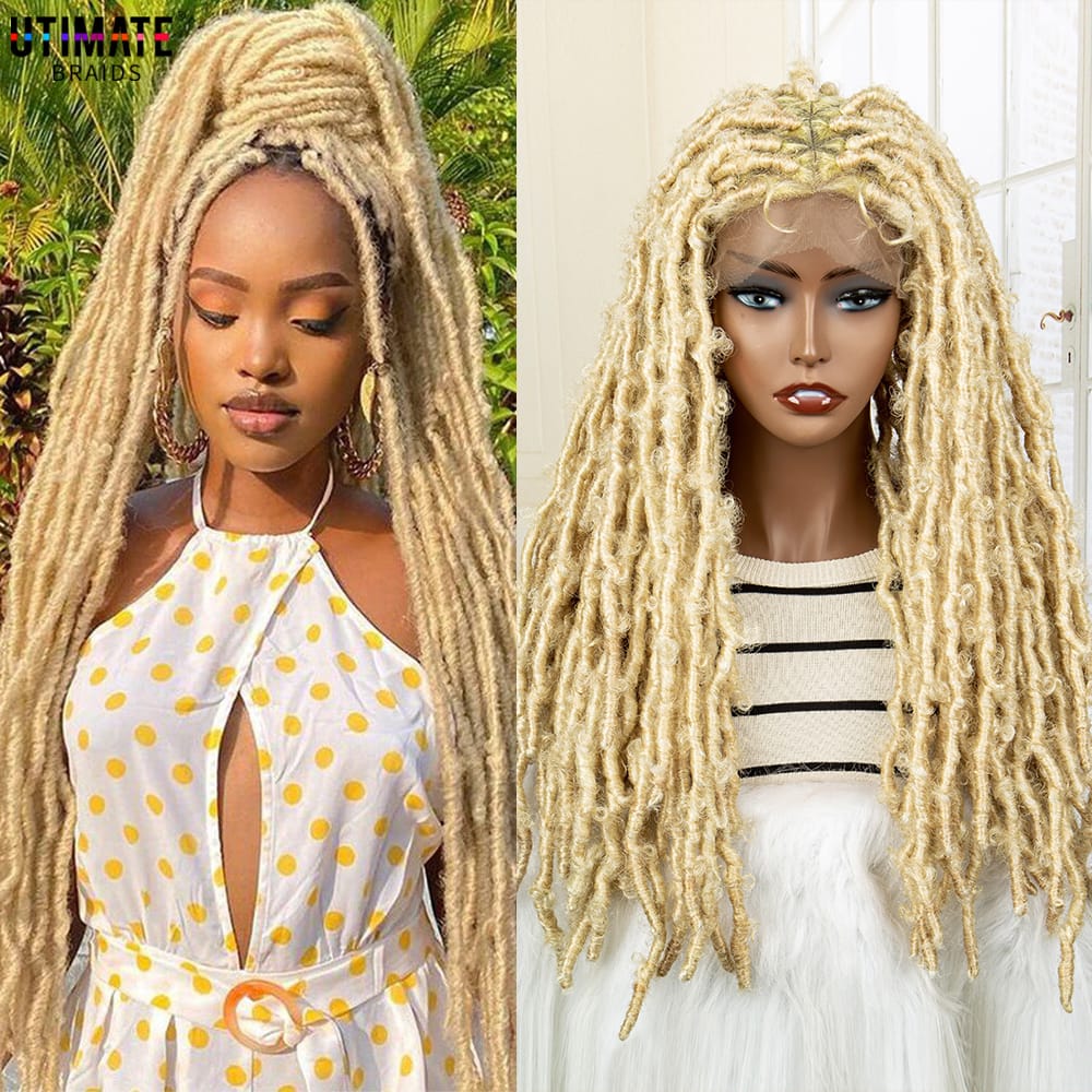 613 Color Blonde Synthetic Triangle Knotless Butterfly Braided Wigs for Women Full Lace Braiding Wig with Baby Hair 20 Inches