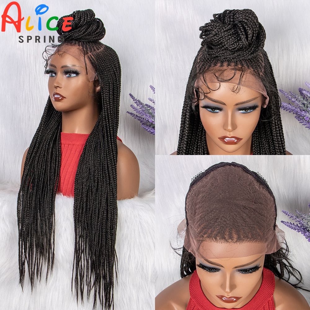 28inch Natural Cornrow Braided Wigs with Buns Synthetic Lace Frontal Braids Wig With Baby Hair Braiding Hair Wig for Black Women