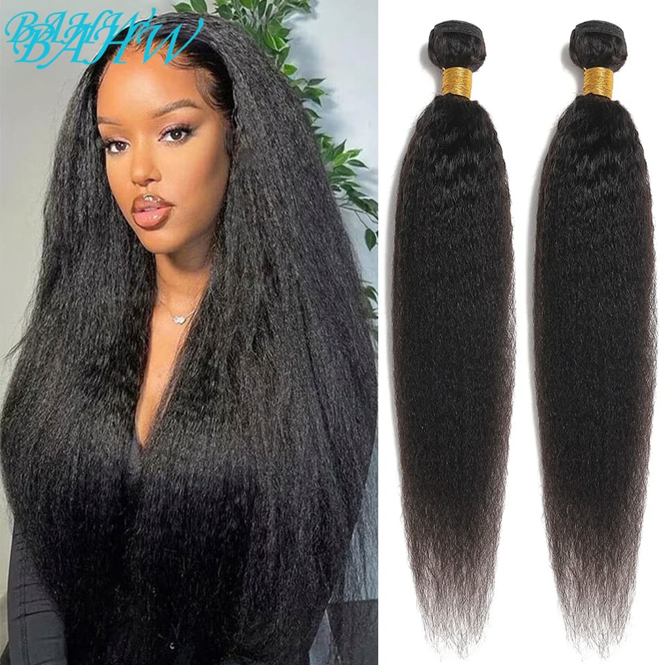 12A Brazilian Kinky Straight Hair Bundles Yaki Straight 100% Virgin Human Hair Extensions 1/2/3 PCS Hair Natural Color For Women