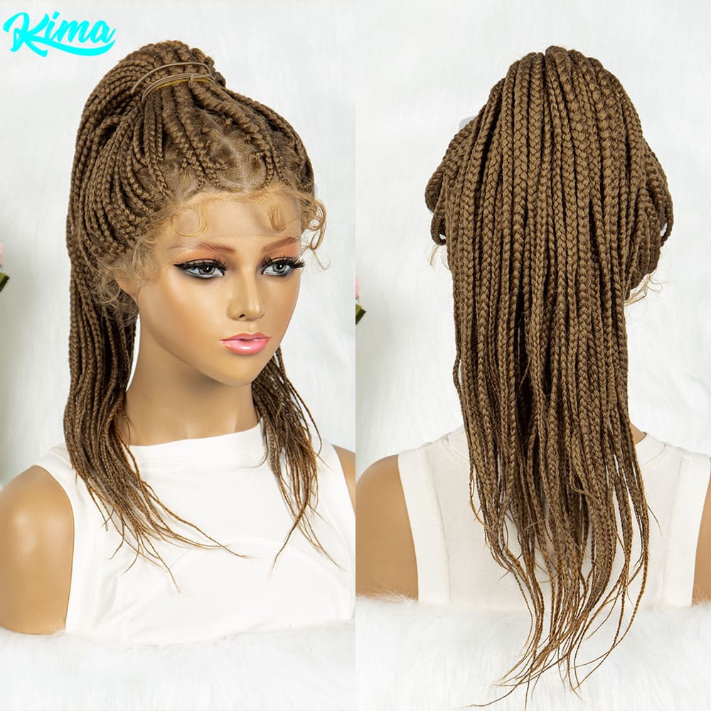 KIMA New Box Braided Wig Synthetic 13x5 Lace Front Braiding Ponytail Wig African Braided Hair Ponytail Hair Wig With Baby Hair