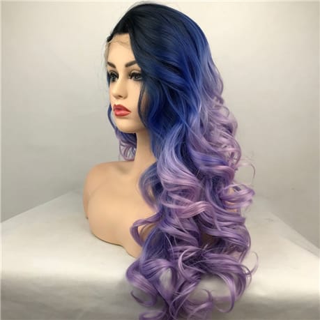 Long Body curl Lace Front Wig for Women Black purple Wavy Hair Ginger Wig Cosplay