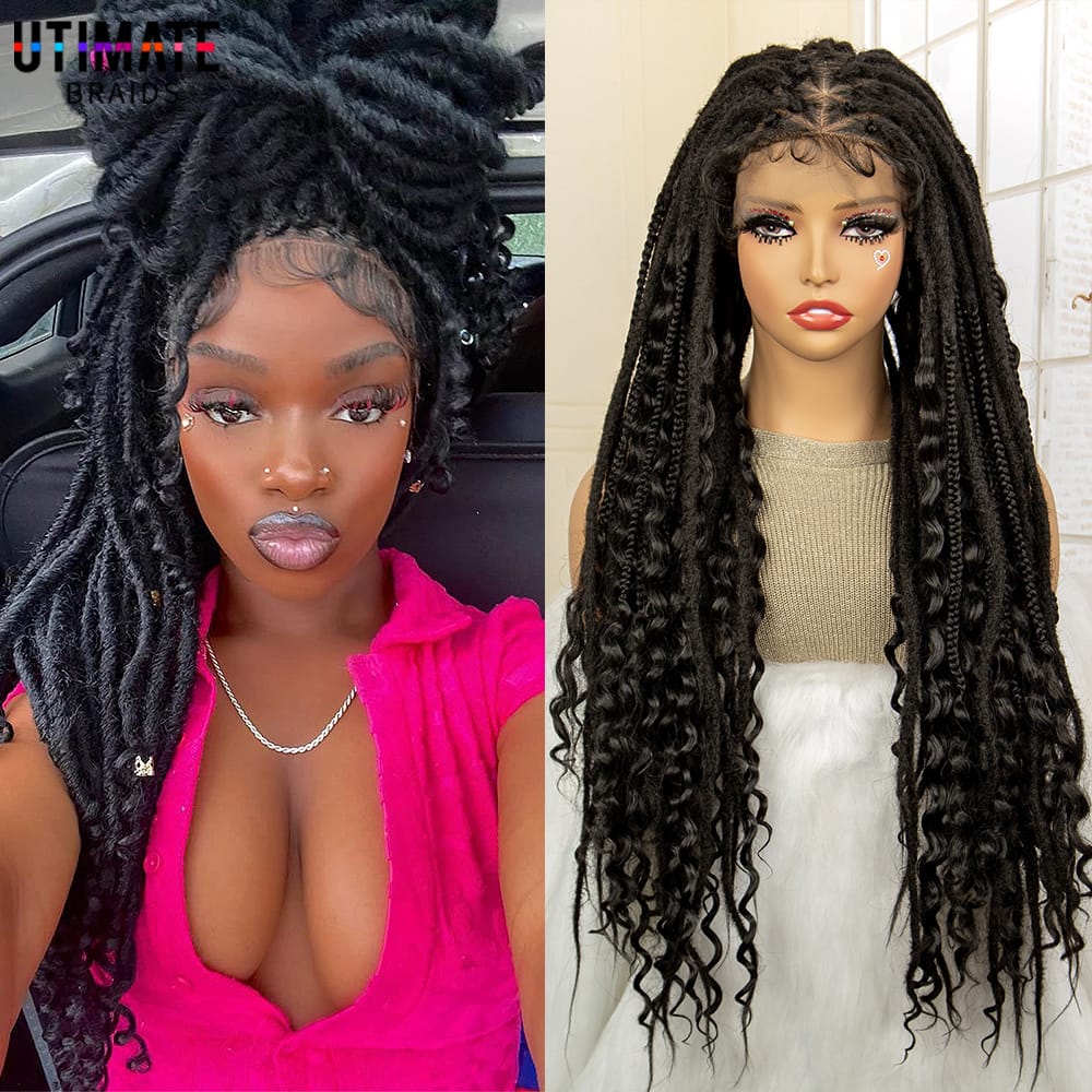 Dreadlock Wig Braided wig Full Lace Box Braided Wig with Baby Hair Curly Wig with Braids for African Women Wear Synthetic Wig