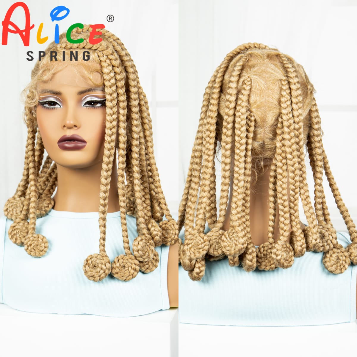 14 Inch Blonde Synthetic Bantu Braided Wigs Transparent Full Lace Hair Wigs Knotless Box Braids with Baby Hair for Black Women