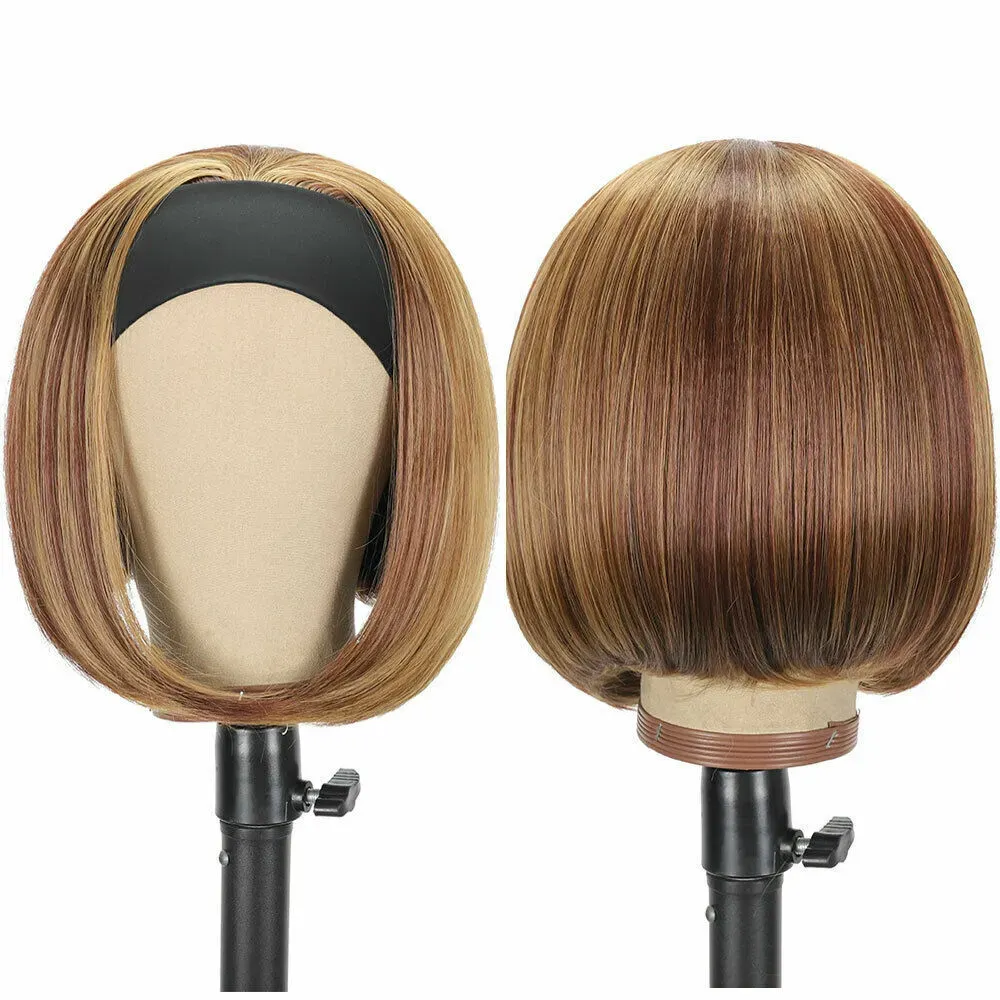 Popular Ombre Bob Short Mixed Brown Straight 3/4 Half Highlight Synthetic Hair Wigs