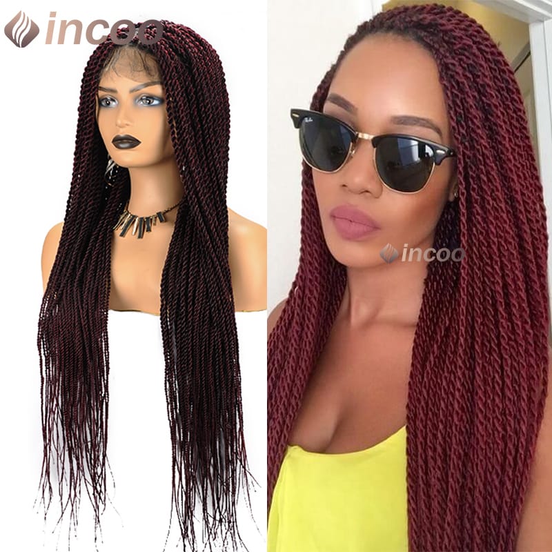 36Inch Senegalese Twist Braided Synthetic Full Lace Frontal Wigs For Black Women Baby Hair Faux Locs Box Braided Lace Front Wig