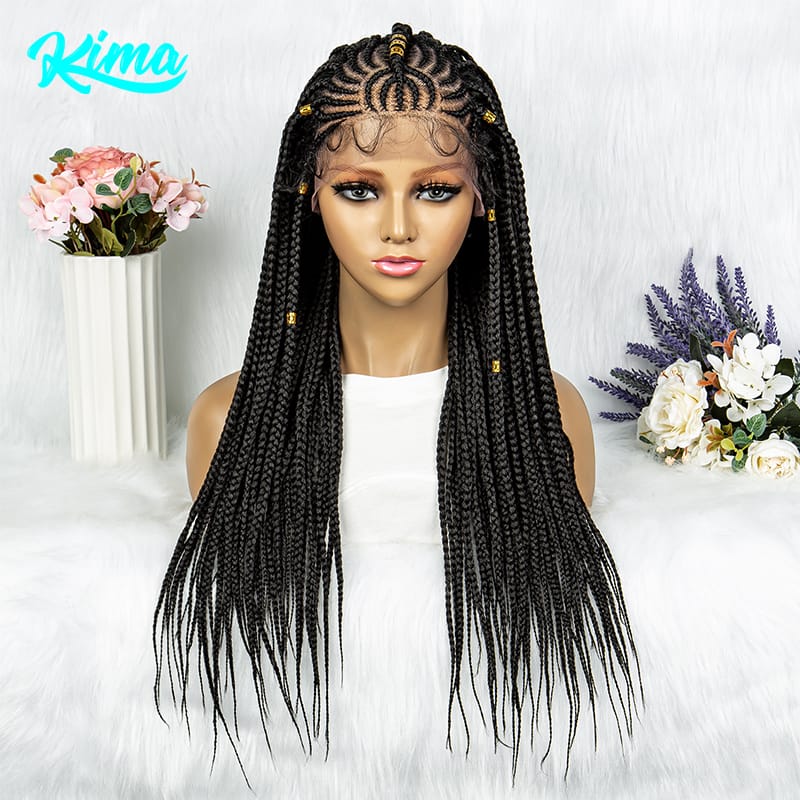 13x5 Lace Front Synthetic Box Braided Wig New Style Braids Wig Knotless African Braiding Wig With Hair Accessories
