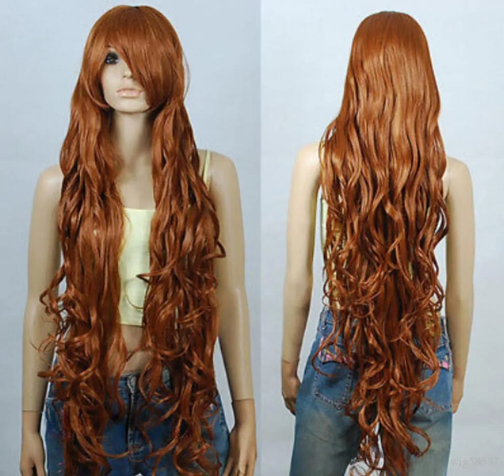 free shipping Ladies Ombre 3-Tone t  Brown 39" Long Curly Hair Vogue Style Wig
