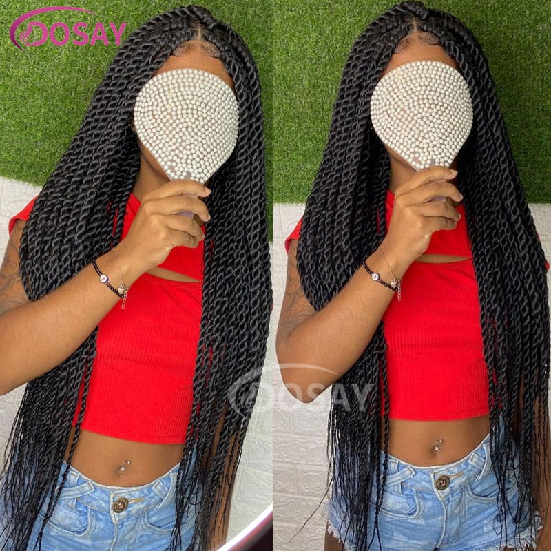 36 Inch Full Lace Braids Wigs Knotless Twist Braided Goddess Wig With Baby Hair Synthetic Senegalese Braids Lace Frontal Wigs