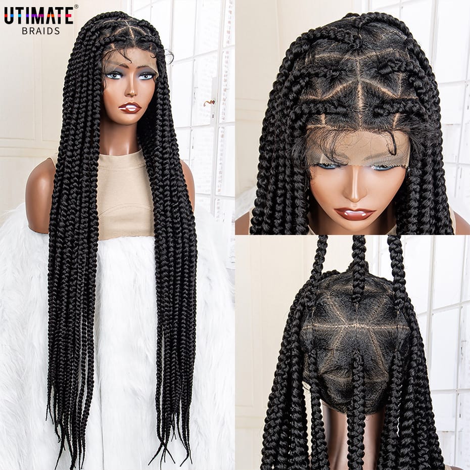 Braided Wigs for Black Women Synthetic Full Lace Wig Knotless Box Braids Wig Lace Frontal Cornrow Braided Wigs with Baby Hair