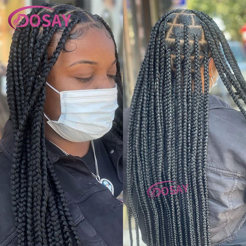 Big Square Knotless Box Braided Wigs For Black Women Full Lace Braid Wigs With Baby Hair Jumbo Synthetic Lace Front Wig 36Inch