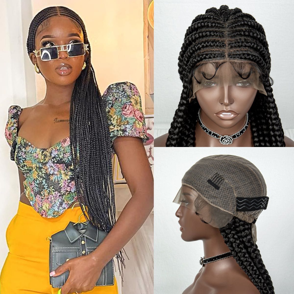 Cornrow Braided Wigs 36inch Synthetic Tansparent Full Lace Braids Wig with Baby Hair for Black Women Lace Front Braided Hair Wig