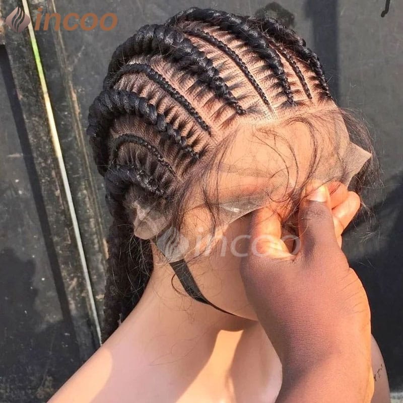 36" Synthetic Lace Front Wigs Jumbo Braided Wigs Full Lace Front Dutch Twins Cornrows Braids Wig For Black Women Crochet Hair