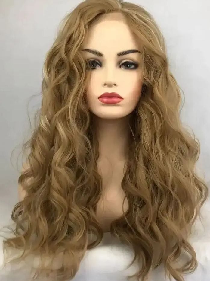 Long  Brown Curly Transparent Lace  Synthetic Hair  with Bangs    Daily Use Female Wigs
