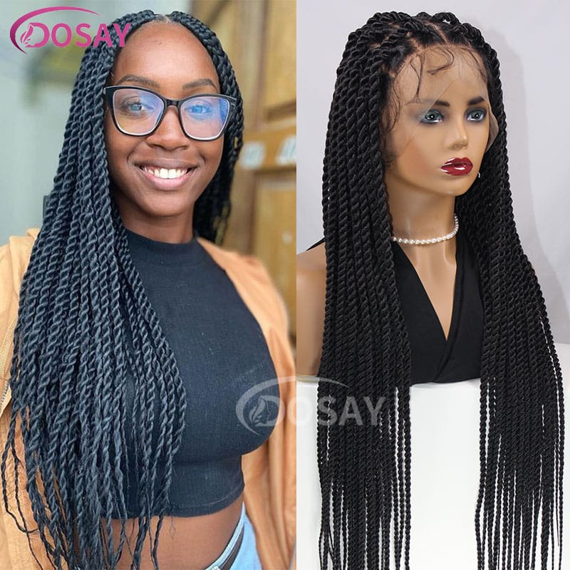 Dosay 36 Inch Senegalese Twist Braided Wigs Knotless Box Braids Full Lace Front Wig With Baby Hair Synthetic Faux Locs Twist Wig