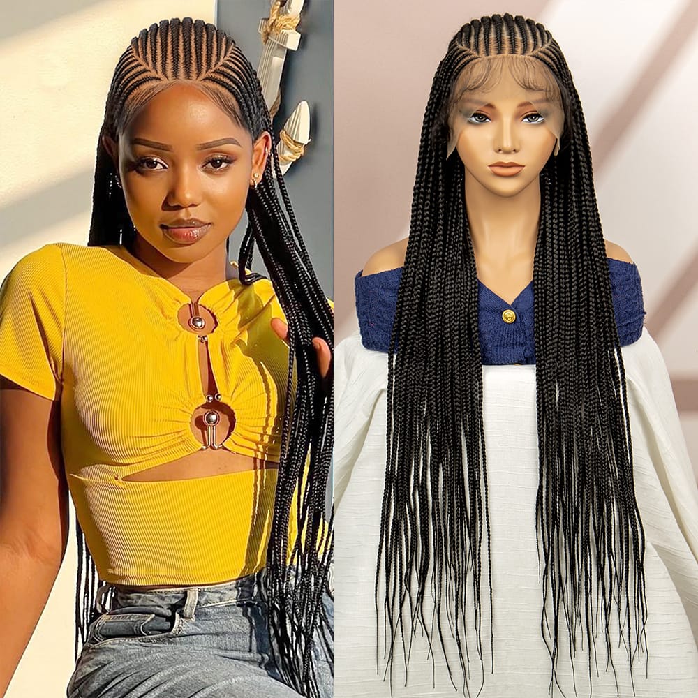 Synthetic Full Lace Frontal Braided Wigs 36 Inches Synthetic Braids Wigs with Baby Hair for Women HD Lace Wigs Daily Use