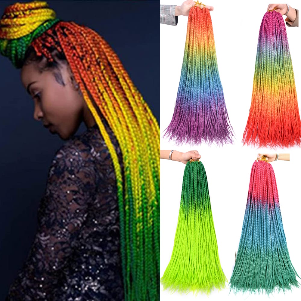 24inch Ombre Box Braids Crochet Hair Long Pre-Looped Crochet Braids For Women Girls Synthetic Braiding Hair Extensions BUDABUDA