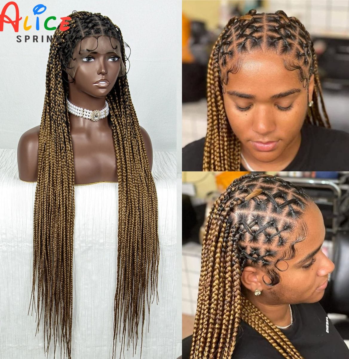 36 inches Synthetic Full Lace Braided Wigs Cornrow Braided Wig for Black Women with Baby Hair Knotless Lace Front Braids Hair Wi