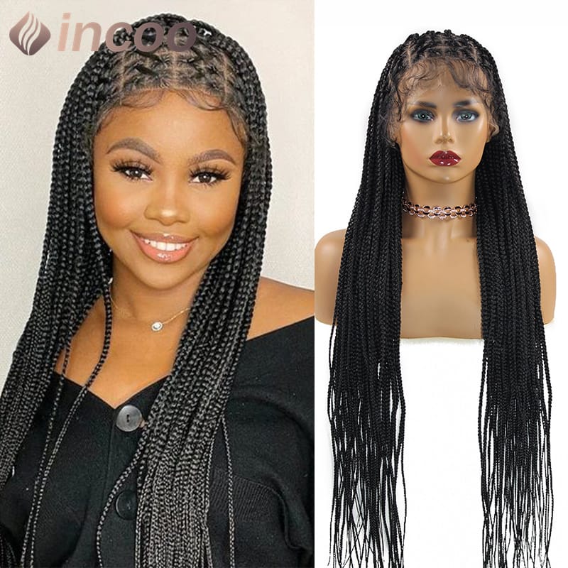 Cornrow Box Lace Frontal Braids Wig 36 Inch Long Full Lace Braided wigs Synthetic jumbo Knotless Braided Hair Wigs for Women