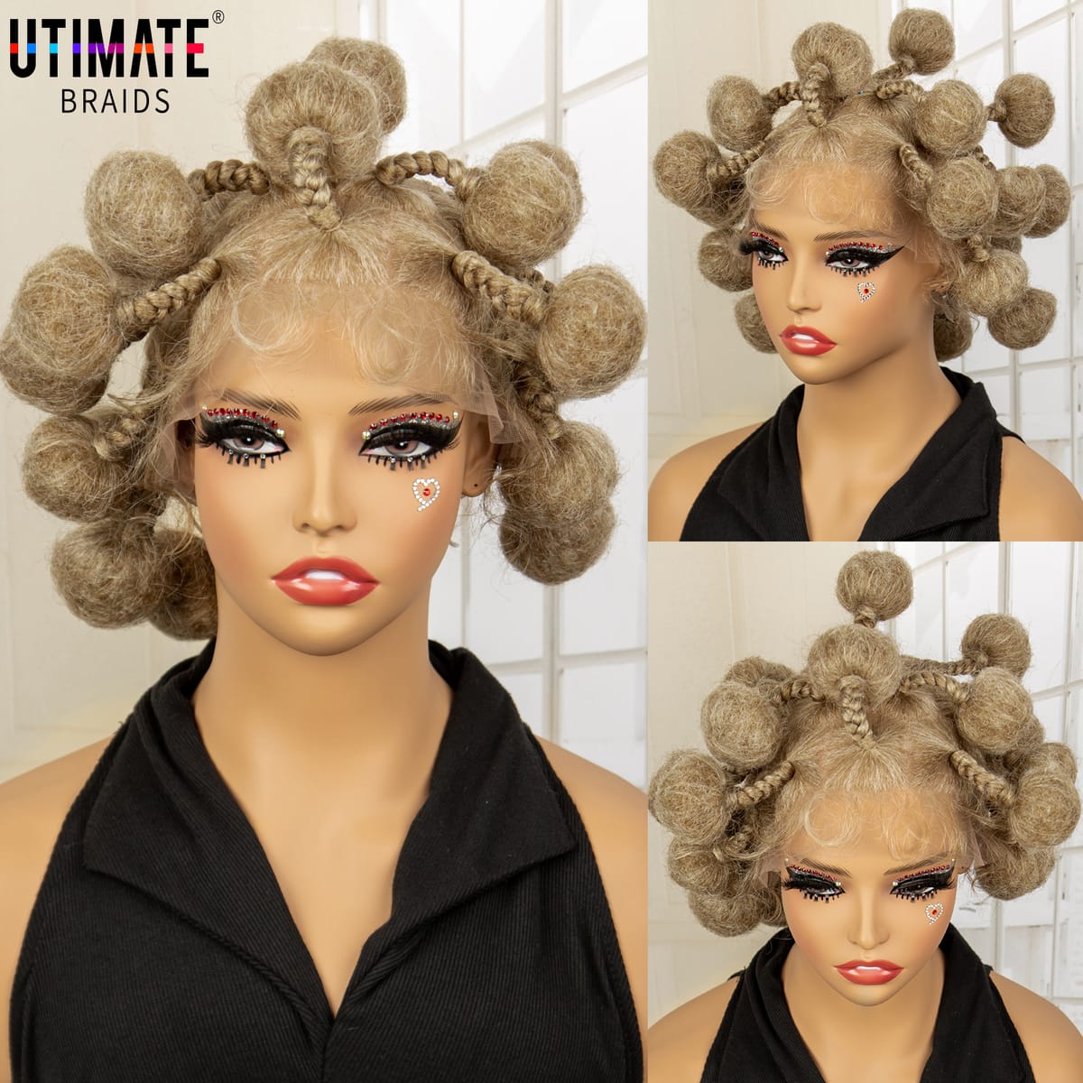 27/613 Color Bantu Synthetic Short Braided Wigs 6 Inches Full Lace Braided Wig with Baby Hair Knotless Box Braids Wigs