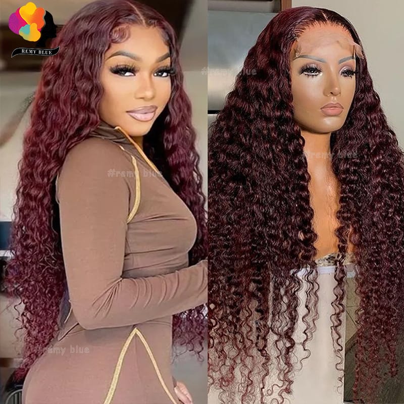 Burgundy Deep Wave 13x4 Lace Front Human Hair Wig Water Wave Human Hair Wigs for Women Remy Curly Human Hair Lace Frontal Wig