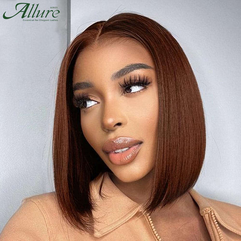 Bone Straight Bob Wig Lace Front Human Hair Wigs For Women Short Bob Wig HD Lace Frontal Wig Brown Color Glueless Wigs Allure