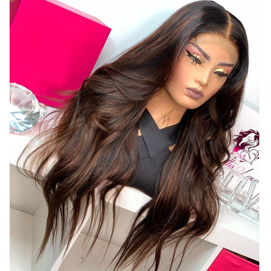 200Density Peruvian 13x6 Lace Front Wigs with Baby Hair Natural Highlight Chocalate Wavy 5x5 Lace Closure Wigs for Black Women