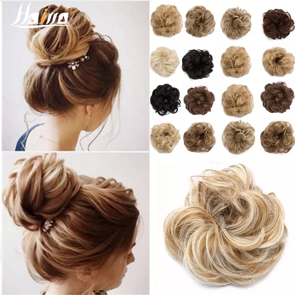 HAIRRO Synthetic Hair Chignons Elastic Scrunchie Hair Extensions Ribbon Ponytail Hair Clip Bundles Hairpieces Donut Buns