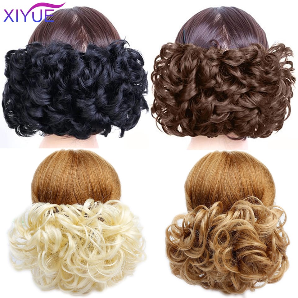 XIYUE Women's Curly Chignon With Elastic Rubber Band Clip In Synthetic Scrunchie Wrap Hair Messy Bun Hairpieces