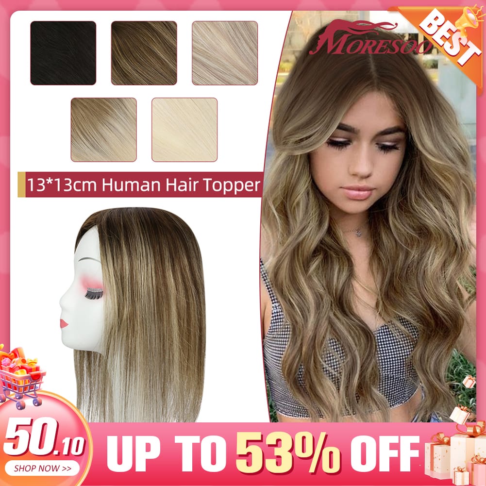 Moresoo Straight Human Hair Toppers Machine Remy Hair Piece Clip in For Women Topper for Beauty Hand Made Mono Base Hair Natural